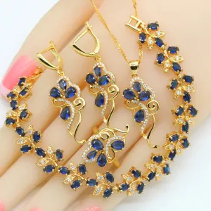 Flower Blue Sapphire 18K Gold Plated Jewelry Sets for Women