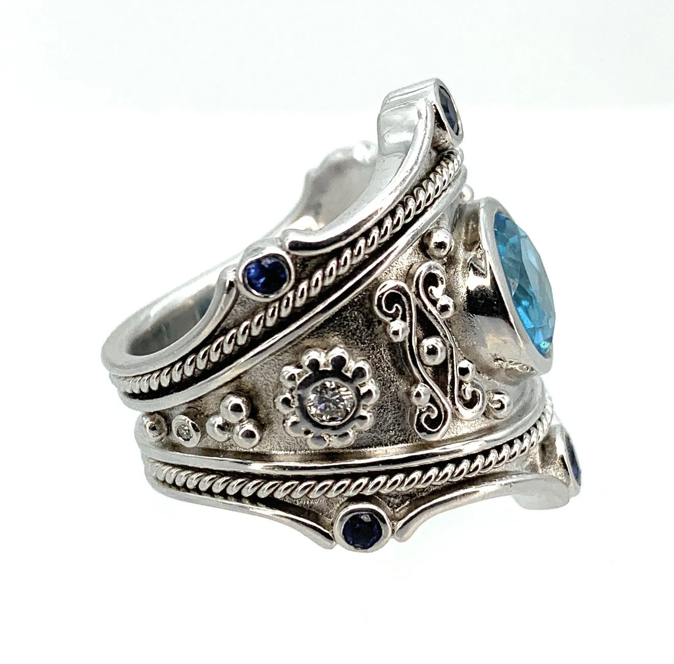 Fred Mak 18K YG, Sterling Silver, & Gemstone Cuff Bracelet & 2 Ring Jewelry Set