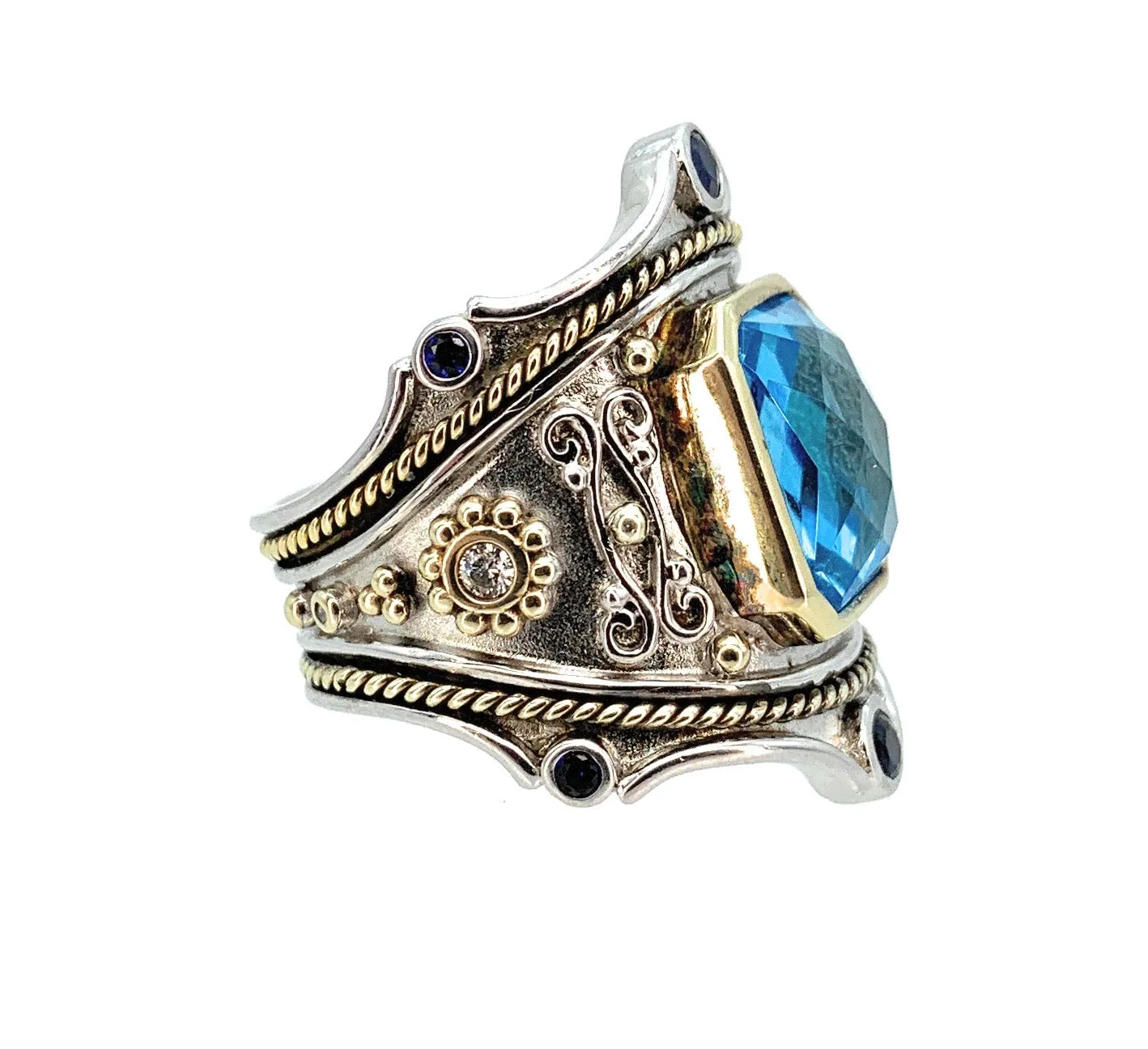 Fred Mak 18K YG, Sterling Silver, & Gemstone Cuff Bracelet & 2 Ring Jewelry Set