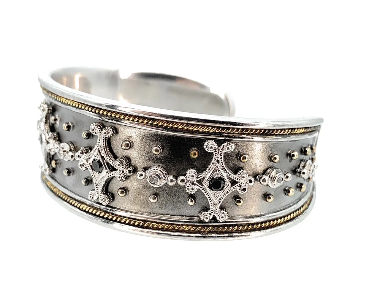 Fred Mak 18K YG, Sterling Silver, & Gemstone Cuff Bracelet & 2 Ring Jewelry Set