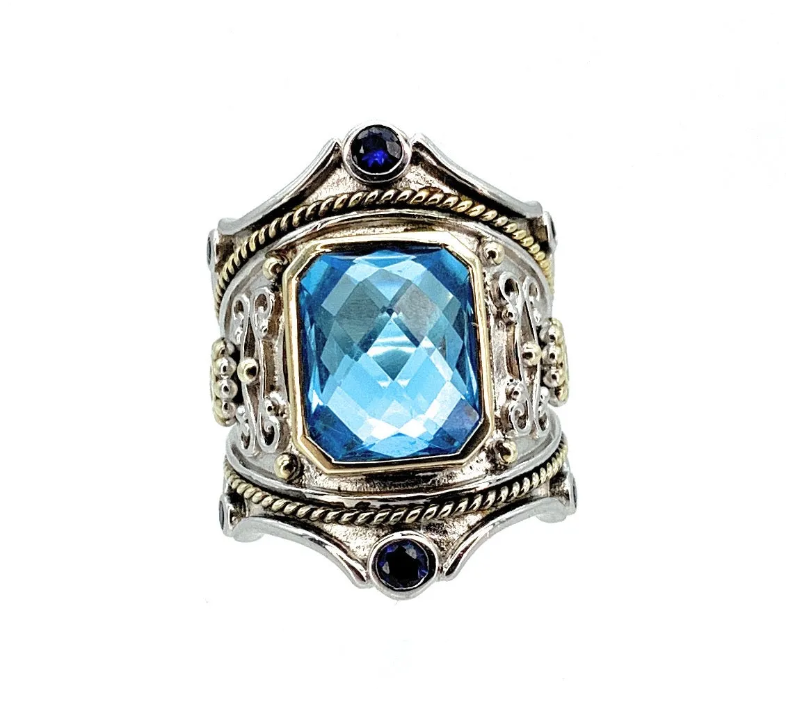 Fred Mak 18K YG, Sterling Silver, & Gemstone Cuff Bracelet & 2 Ring Jewelry Set