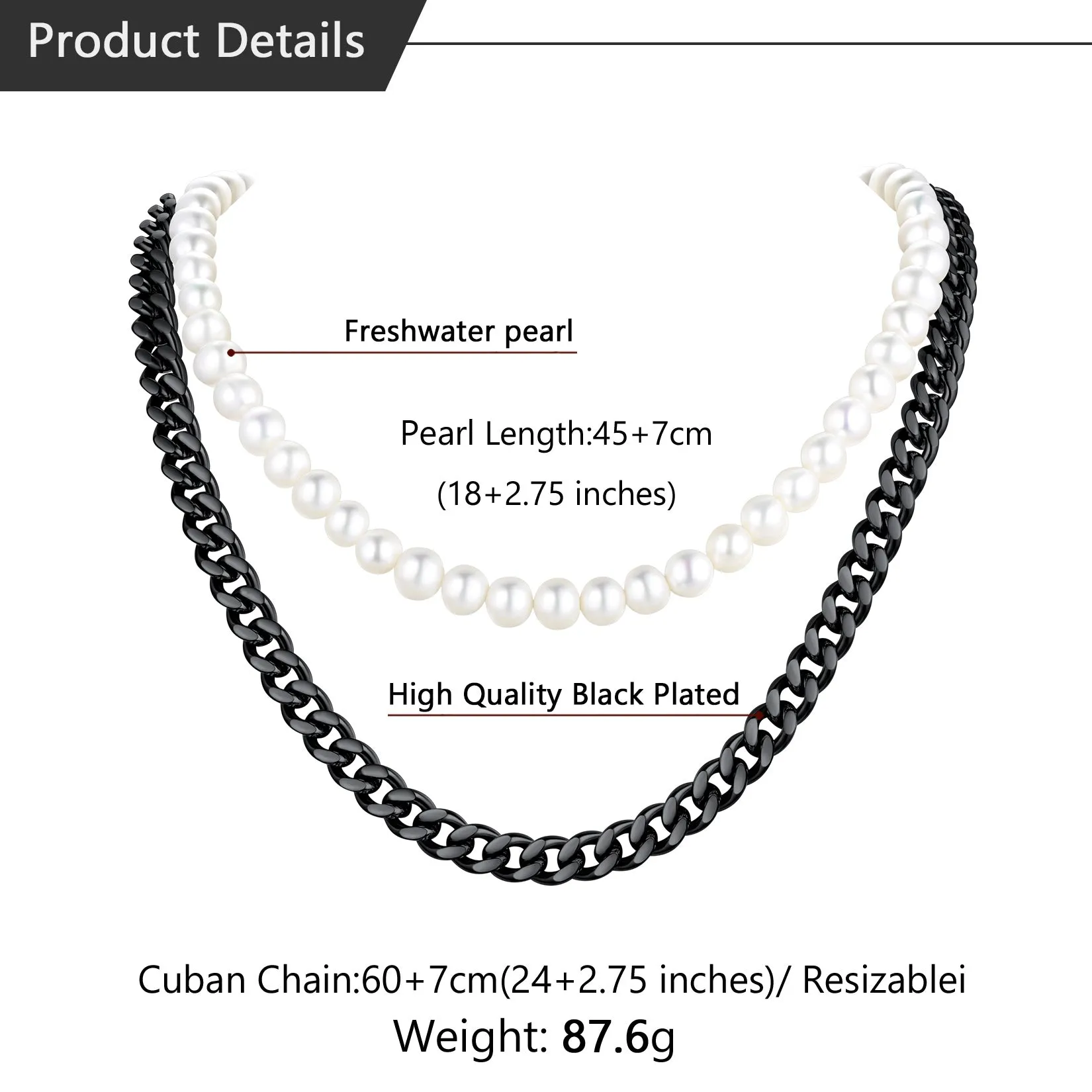 Freshwater Pearl And Cuban Link Chain Necklace For Men