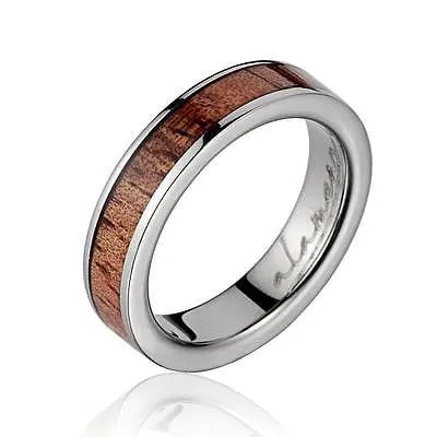 GENUINE INLAY HAWAIIAN KOA WOOD WEDDING BAND RING TITANIUM 4MM (KOA-10)