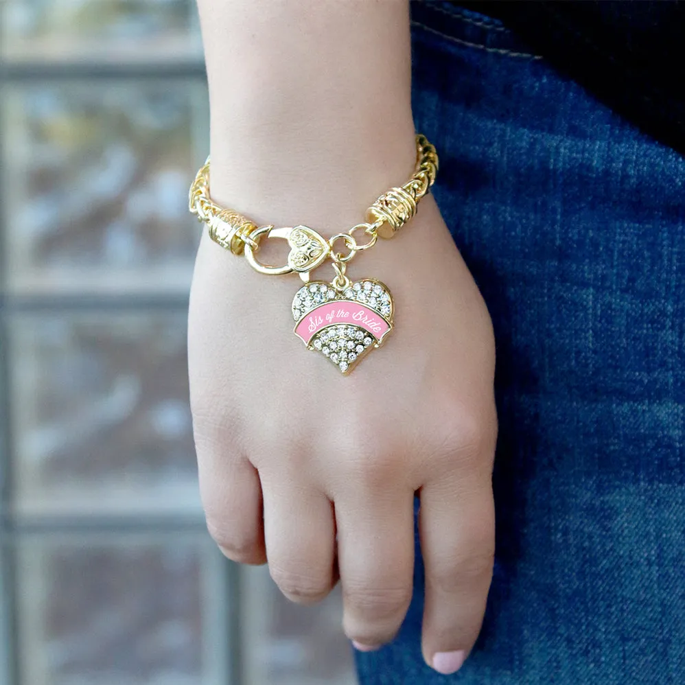 Gold Light Pink Sis of the Bride Pave Heart Charm Braided Bracelet