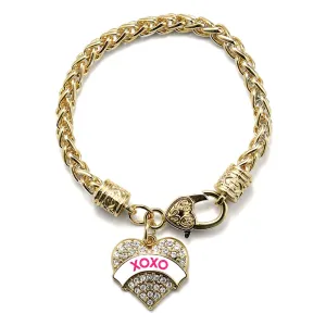 Gold XOXO White Candy Pave Heart Charm Braided Bracelet