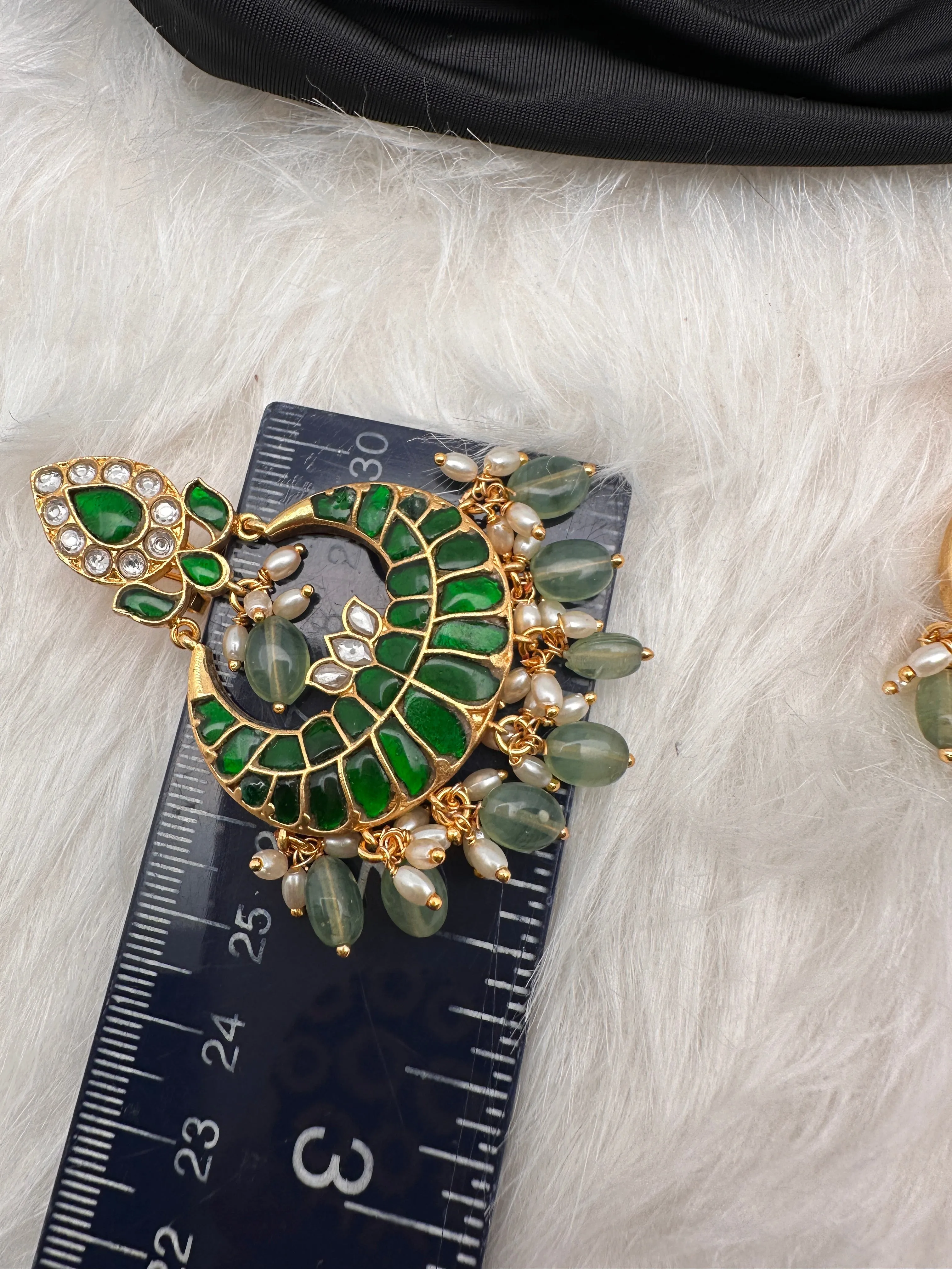 Green Jadau Kundan Chandballi Earrings