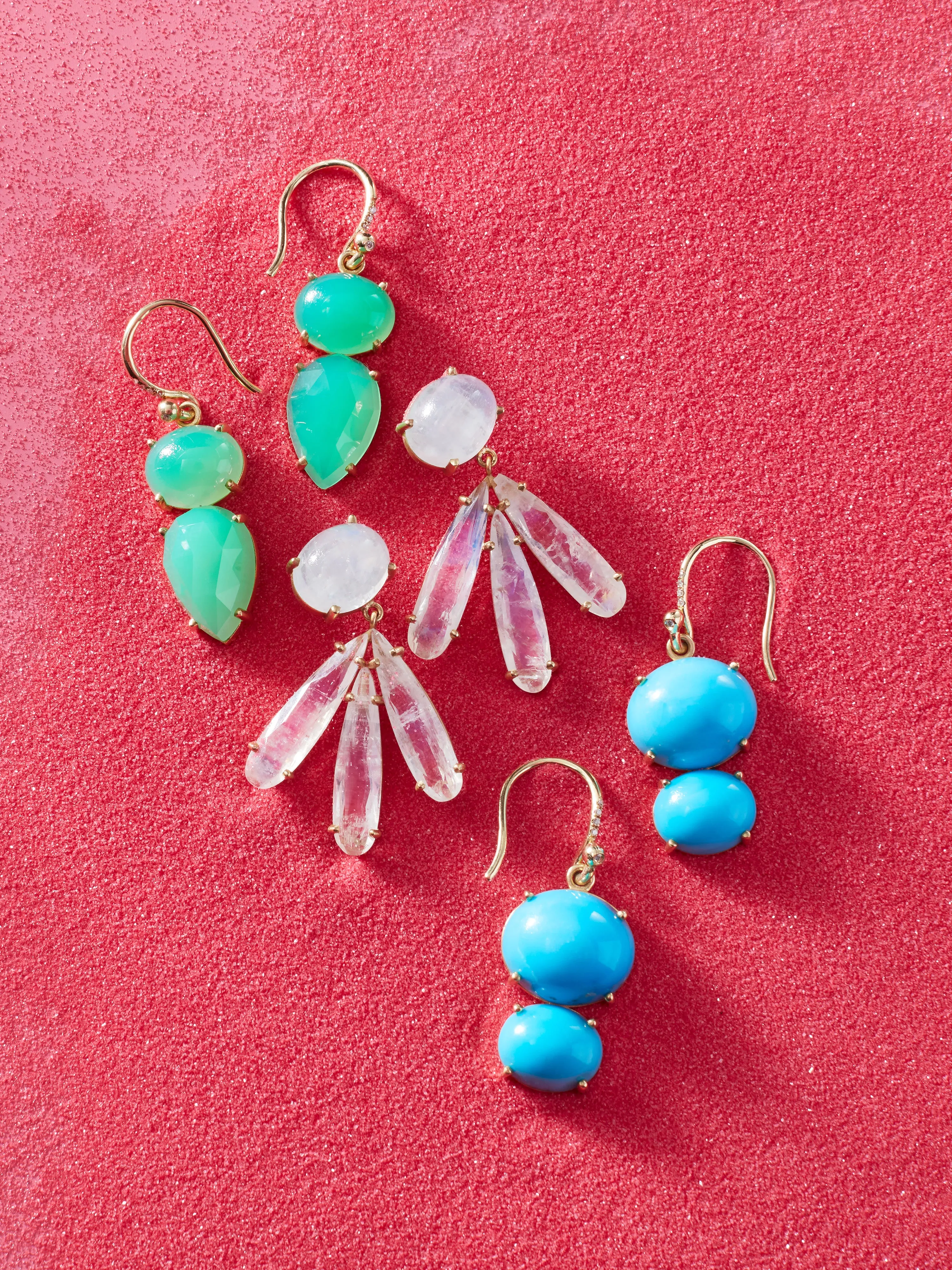 Kingman Turquoise Double Drop Yellow Gold Earrings