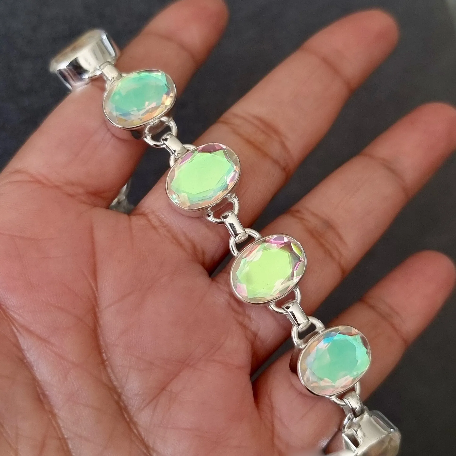 Large Mystic Mercury Mist Topaz Silver Bracelet, FQZBL4