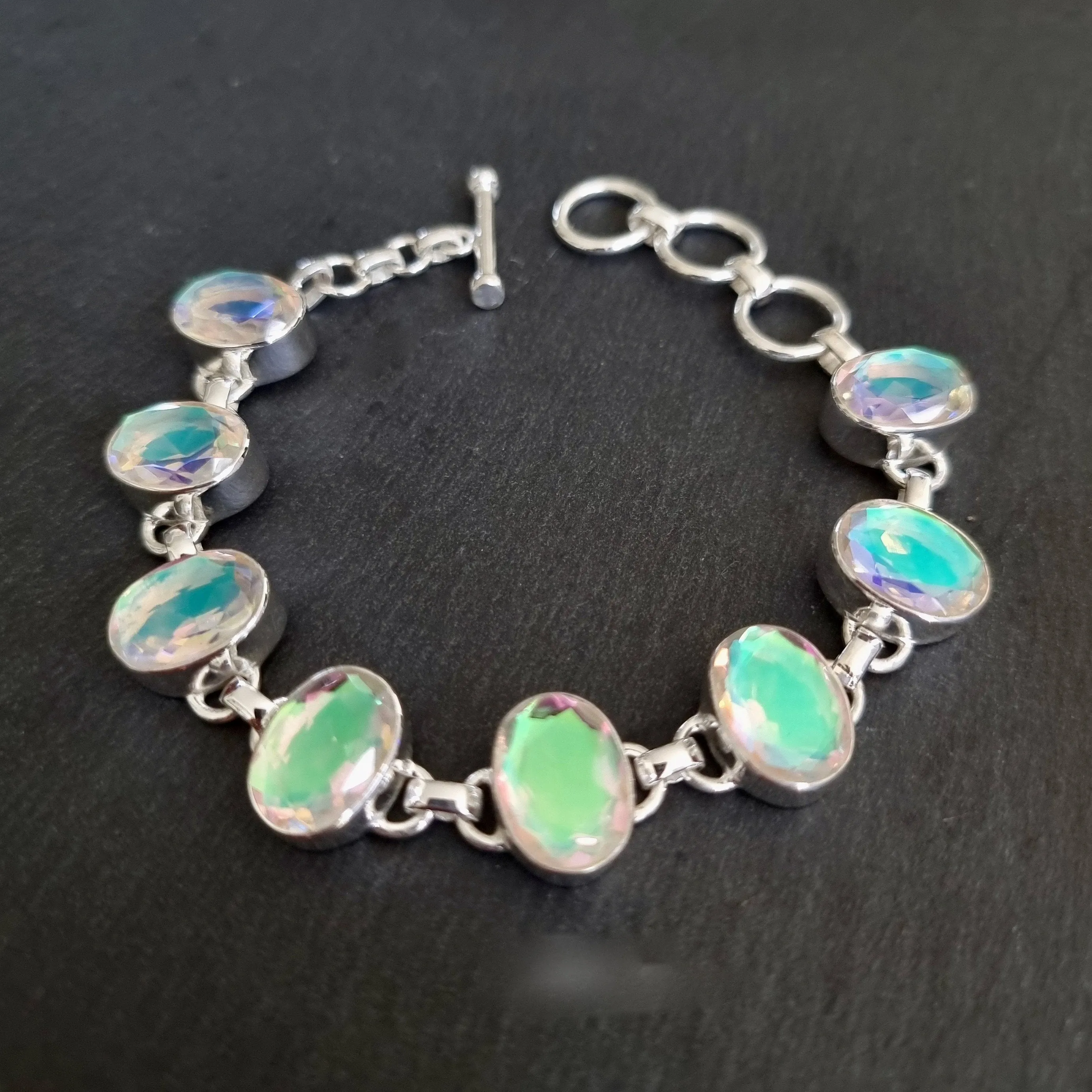 Large Mystic Mercury Mist Topaz Silver Bracelet, FQZBL4
