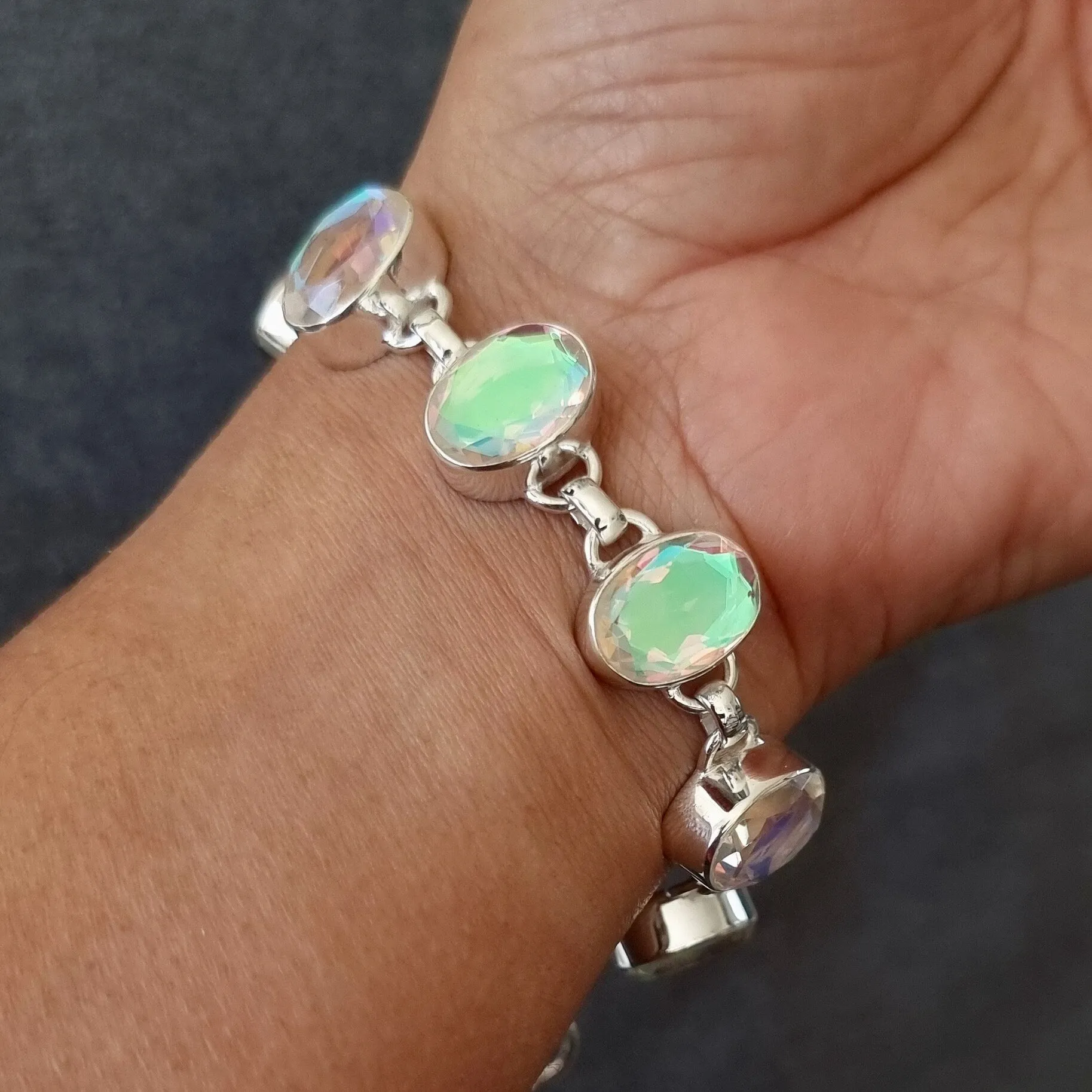 Large Mystic Mercury Mist Topaz Silver Bracelet, FQZBL4