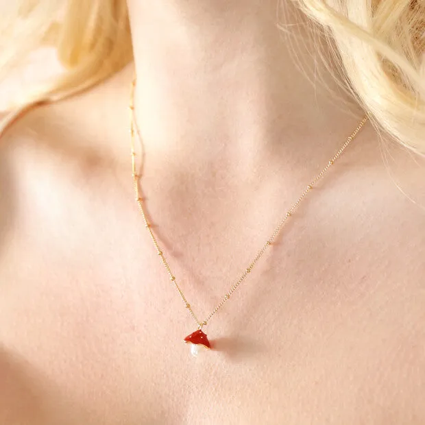 Lisa Angel - Pearl and Enamel Toadstool Pendant Necklace in Gold