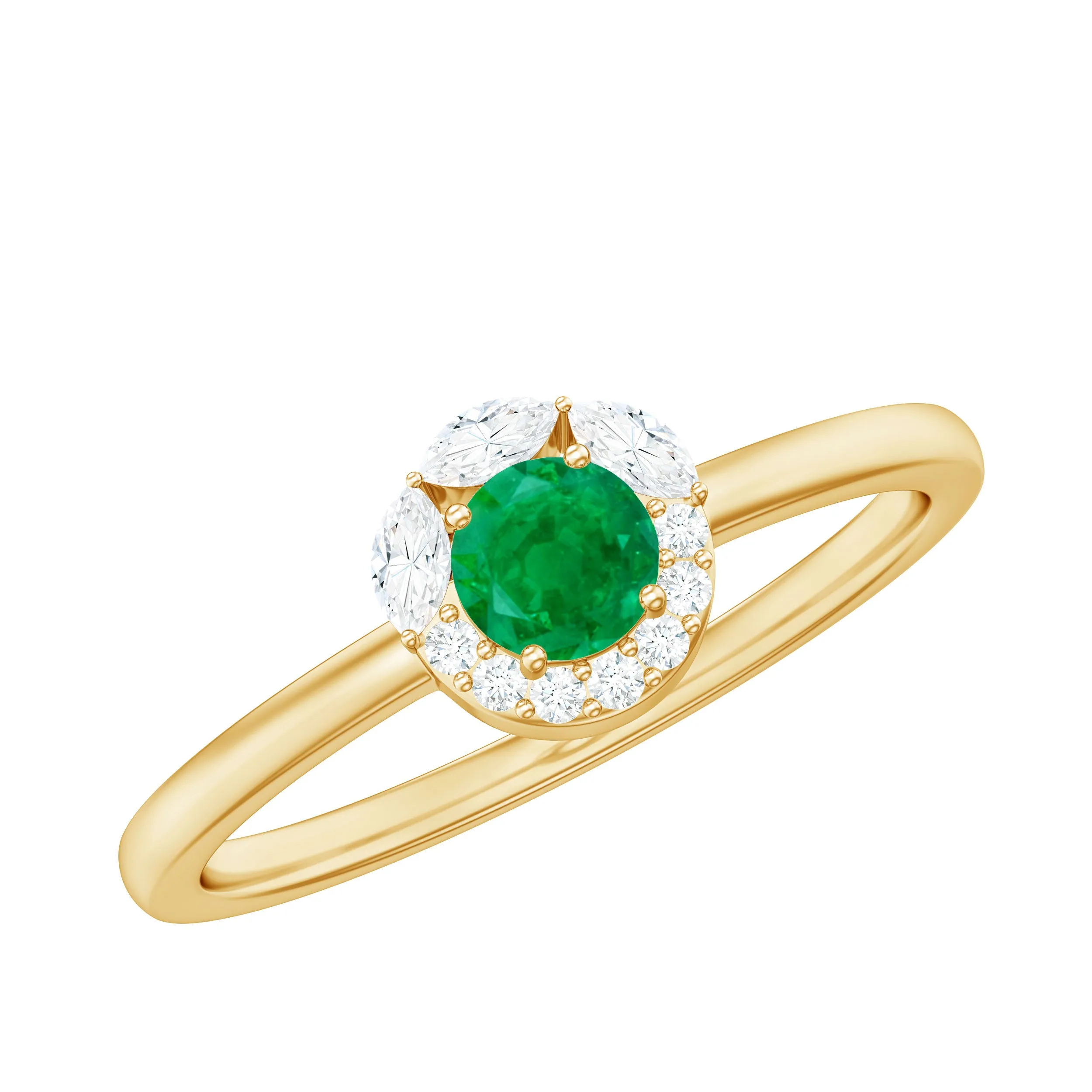 Minimal Emerald Promise Ring with Diamond Halo