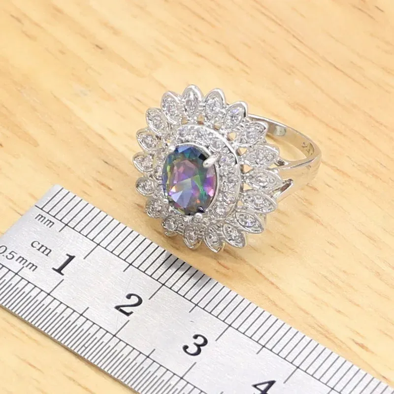 Multicolor Rainbow Topaz Silver Color Jewelry Sets For Women