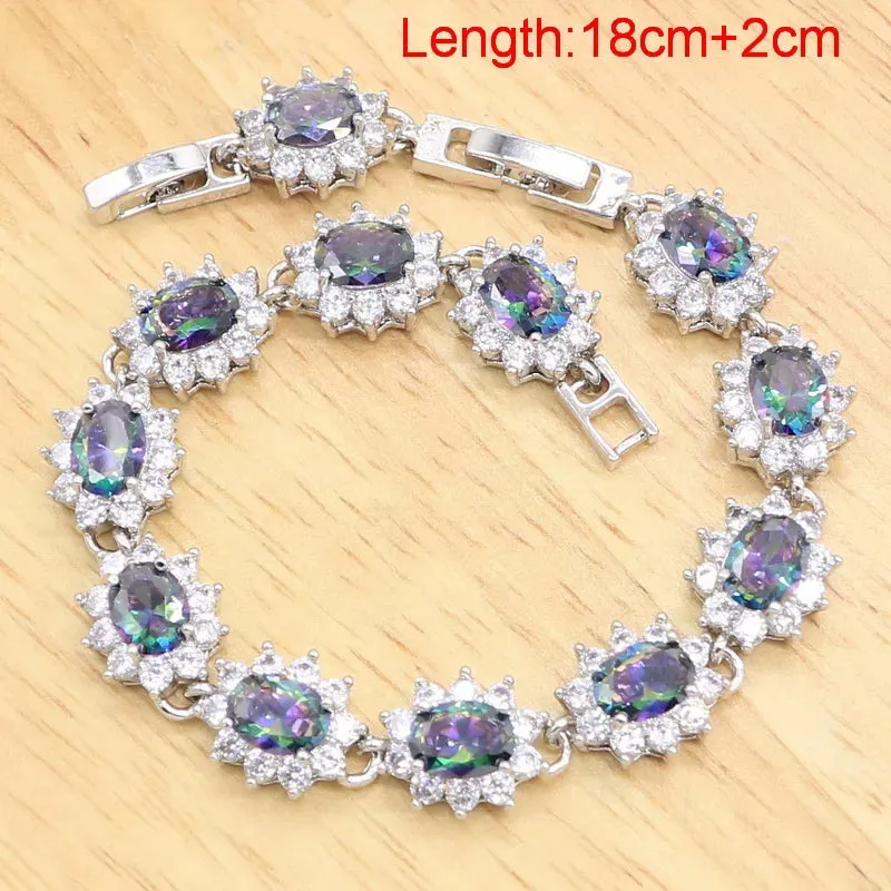 Multicolor Rainbow Topaz Silver Color Jewelry Sets For Women