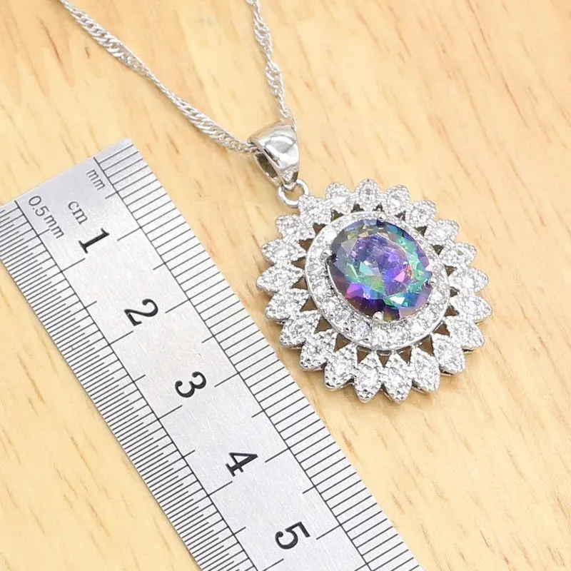 Multicolor Rainbow Topaz Silver Color Jewelry Sets For Women