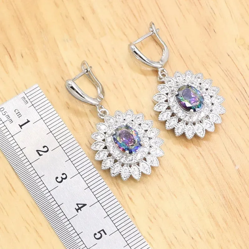 Multicolor Rainbow Topaz Silver Color Jewelry Sets For Women