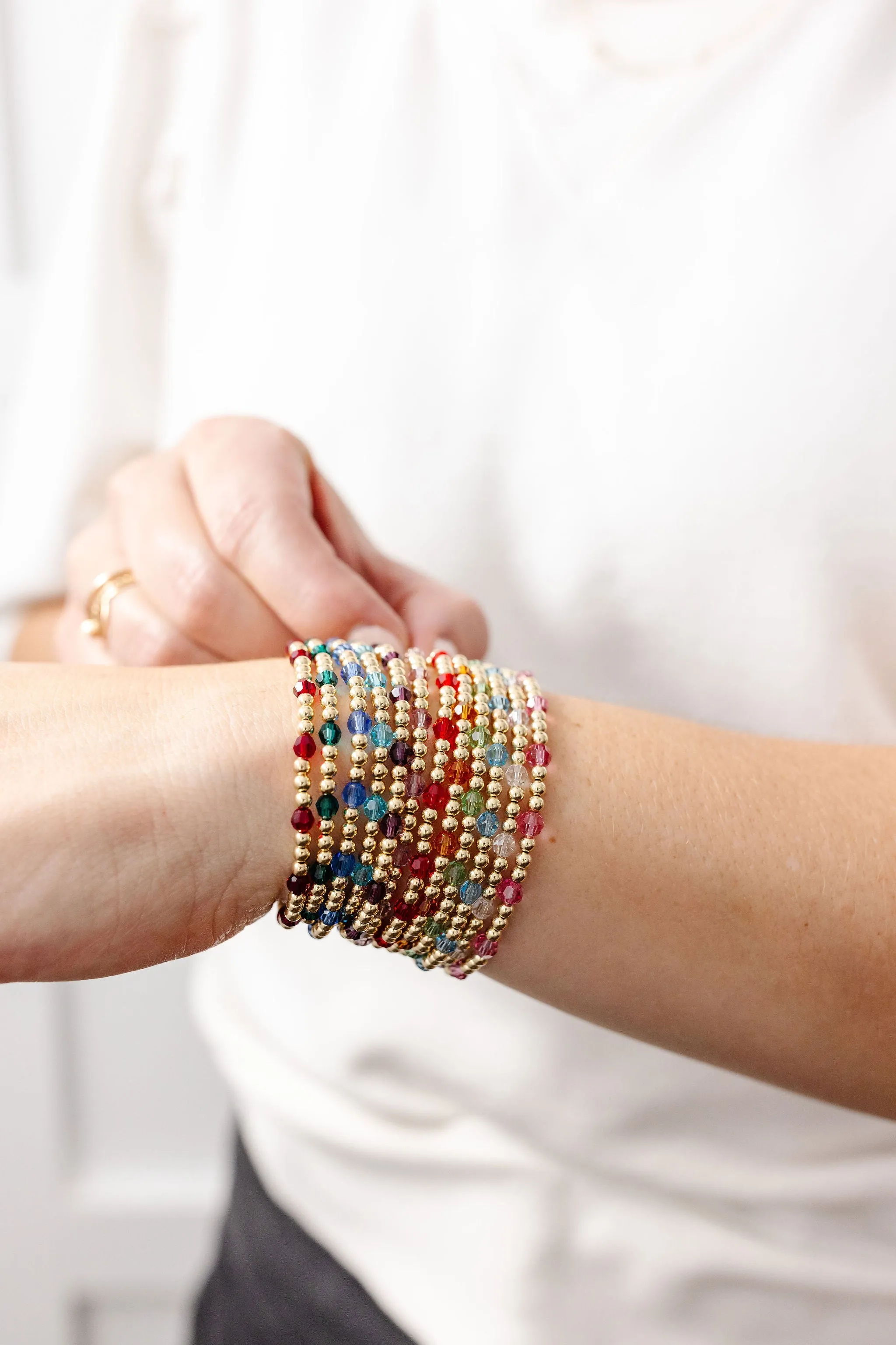 November Birthstone Dotted Mom   Mini Bracelet Set (3MM   4MM Beads)