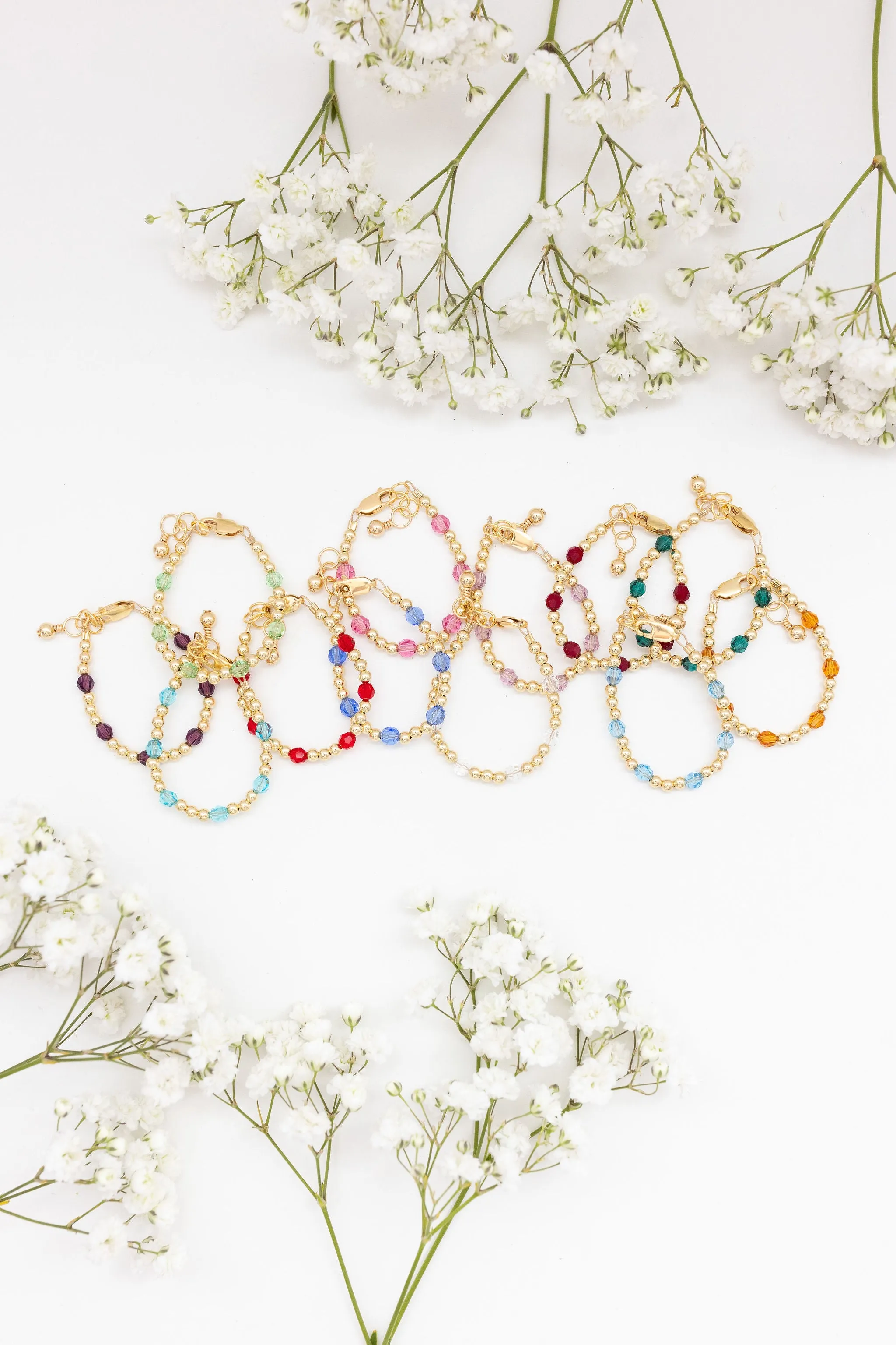 November Birthstone Dotted Mom   Mini Bracelet Set (3MM   4MM Beads)