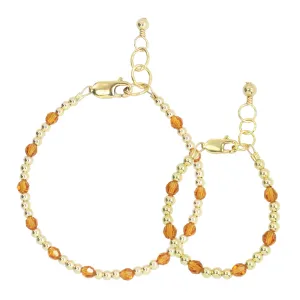 November Birthstone Dotted Mom   Mini Bracelet Set (3MM   4MM Beads)
