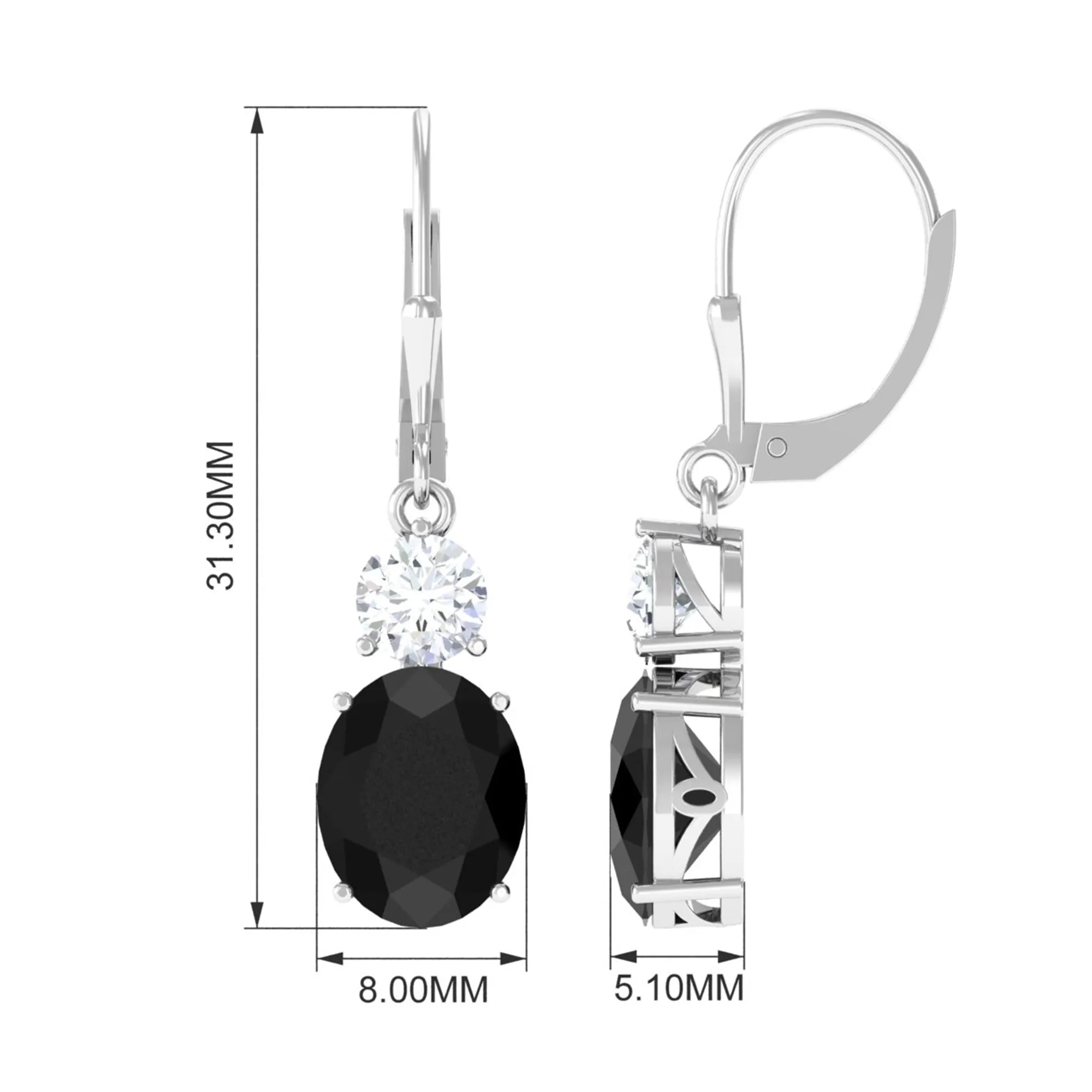 Oval Created Black Diamond Drop Earrings with Moissanite