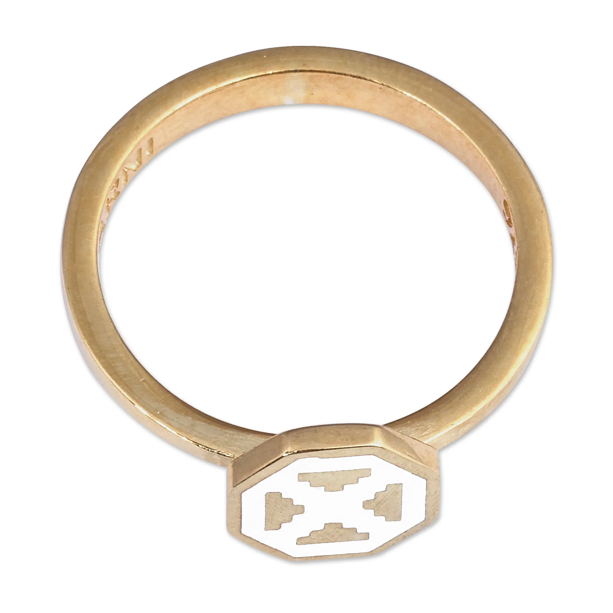 Polished Geometric White 18k Gold-Plated Cocktail Ring - This Celestial Eternity | NOVICA