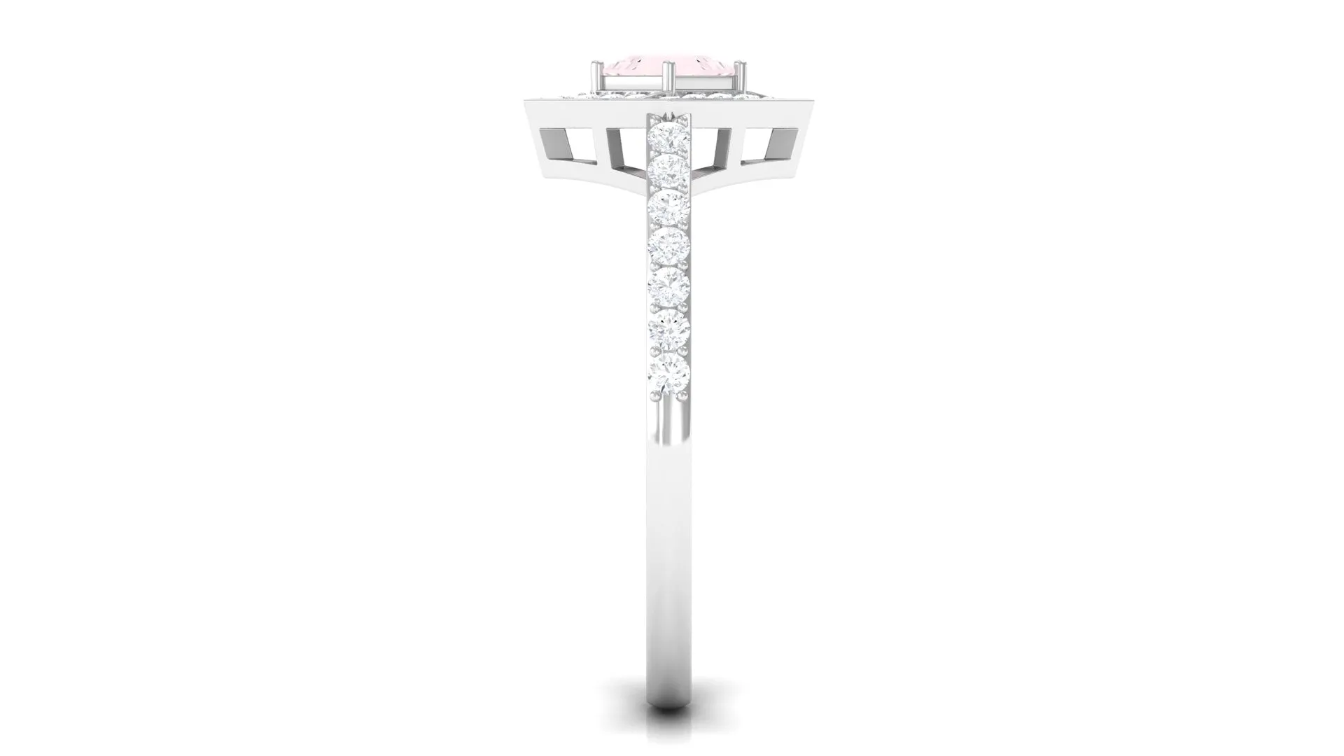 Princess Cut Rose Quartz Geometric Ring with Diamond Accent