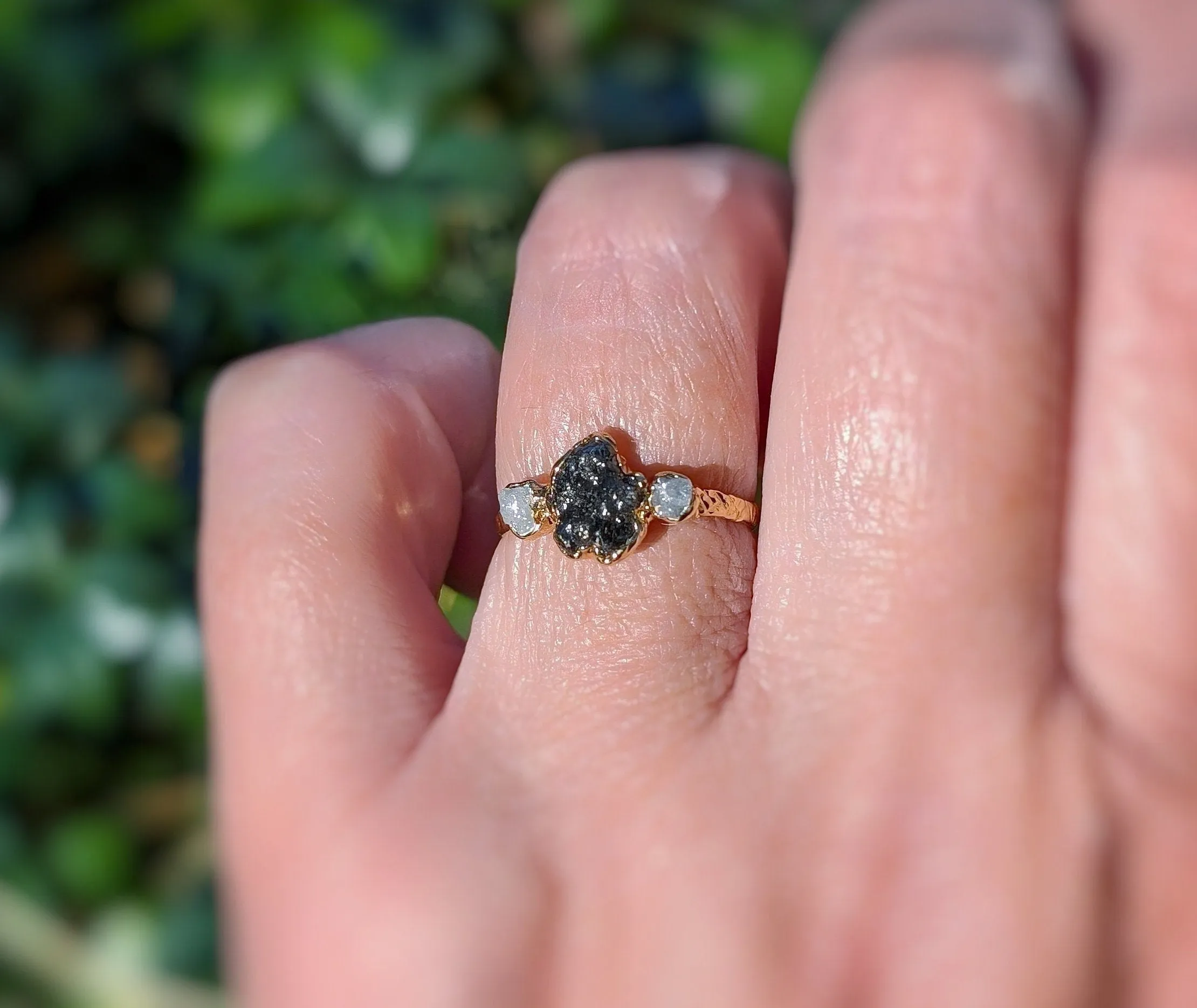 Raw Black Diamond Engagement ring