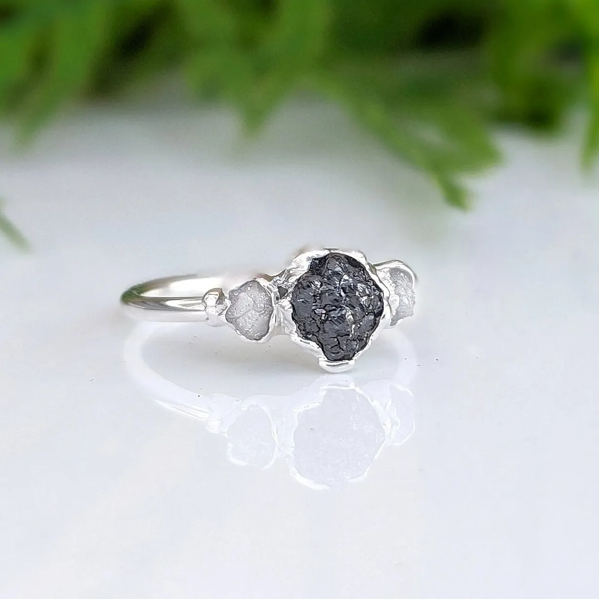 Raw Black Diamond Engagement ring