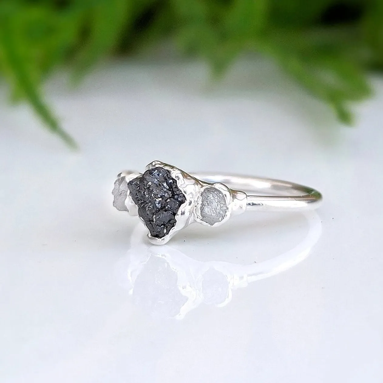 Raw Black Diamond Engagement ring
