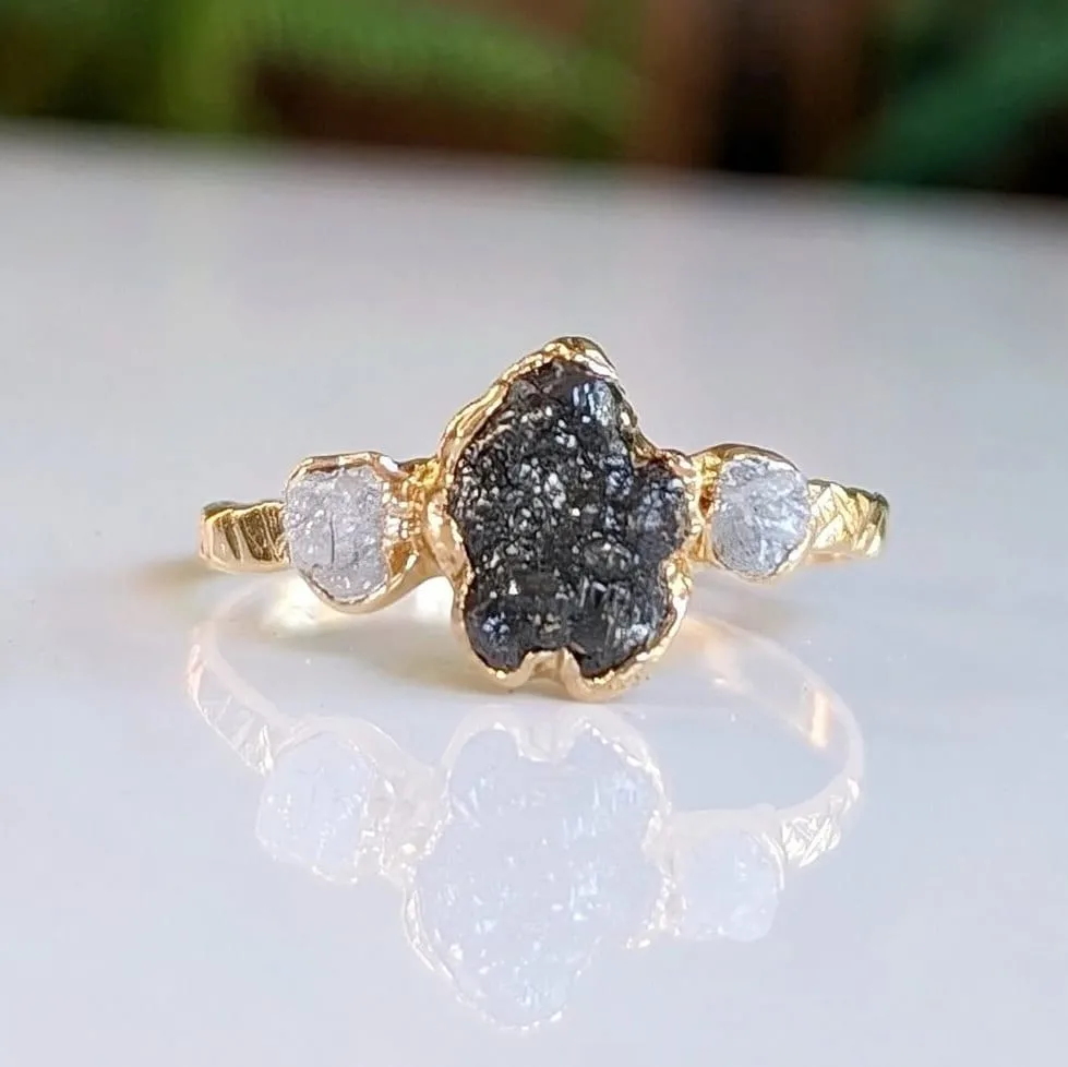 Raw Black Diamond Engagement ring