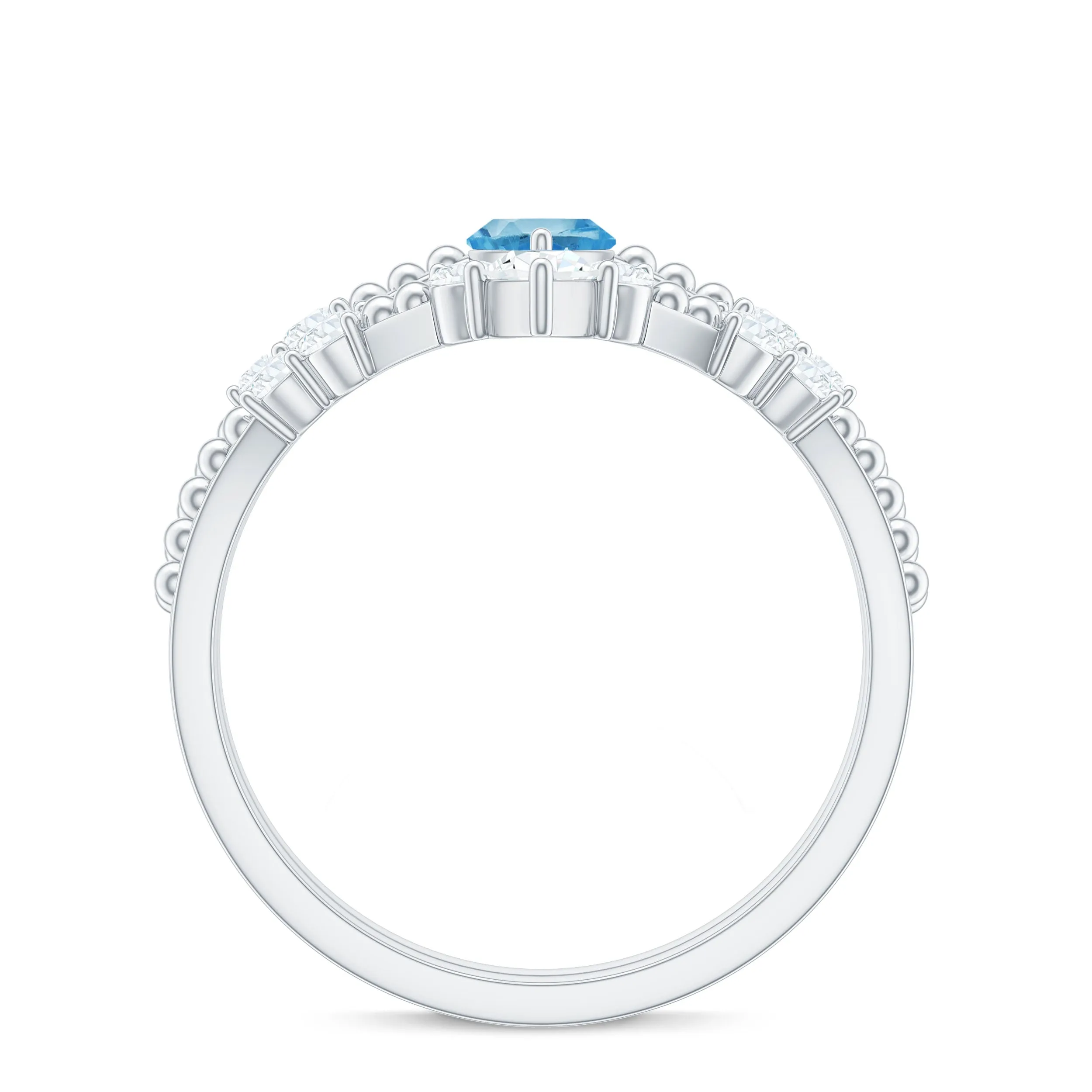 Real Swiss Blue Topaz and Moissanite Ring Set