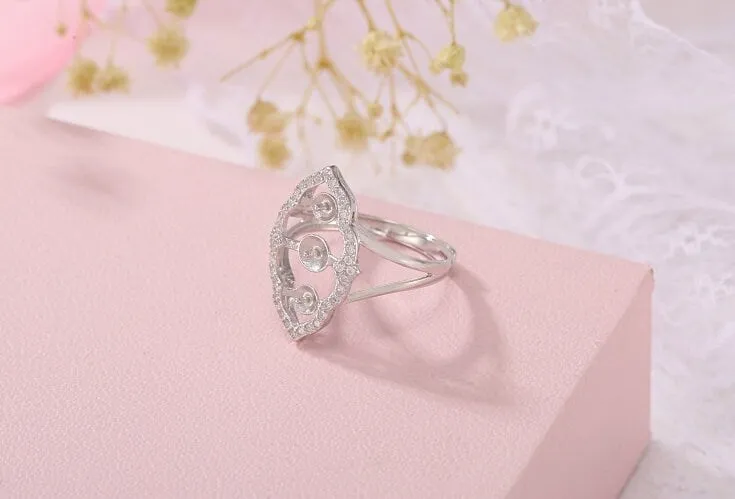 Ring Blank Pearl Setting 6.5mm 925 Solid Sterling Silver Bezel Flower Cup Adjustable For Three Beads DIY Jewelry Finding Wholesale 1pc