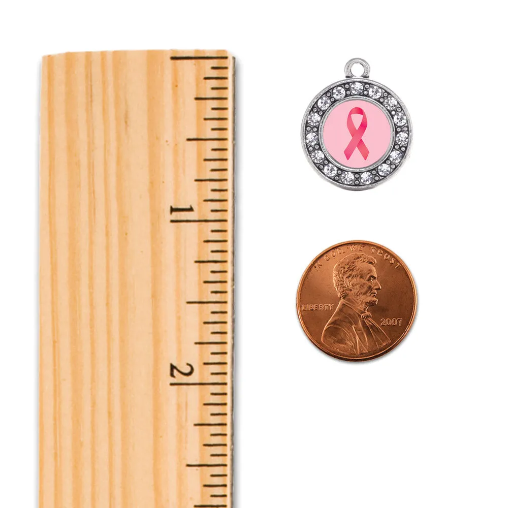 Silver Breast Cancer Circle Charm Toggle Bracelet