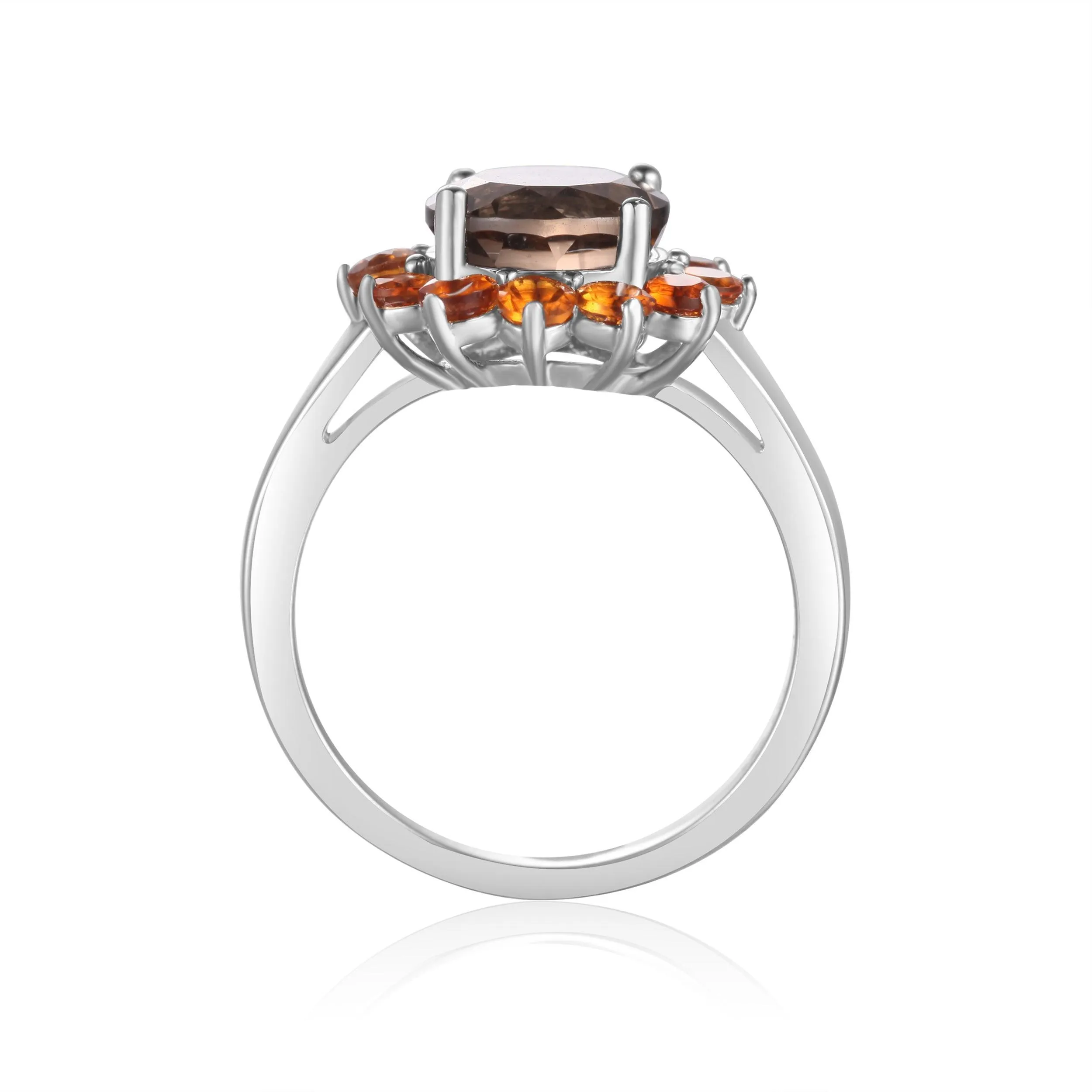Smokey Quartz and Citrine Sunflower Ring