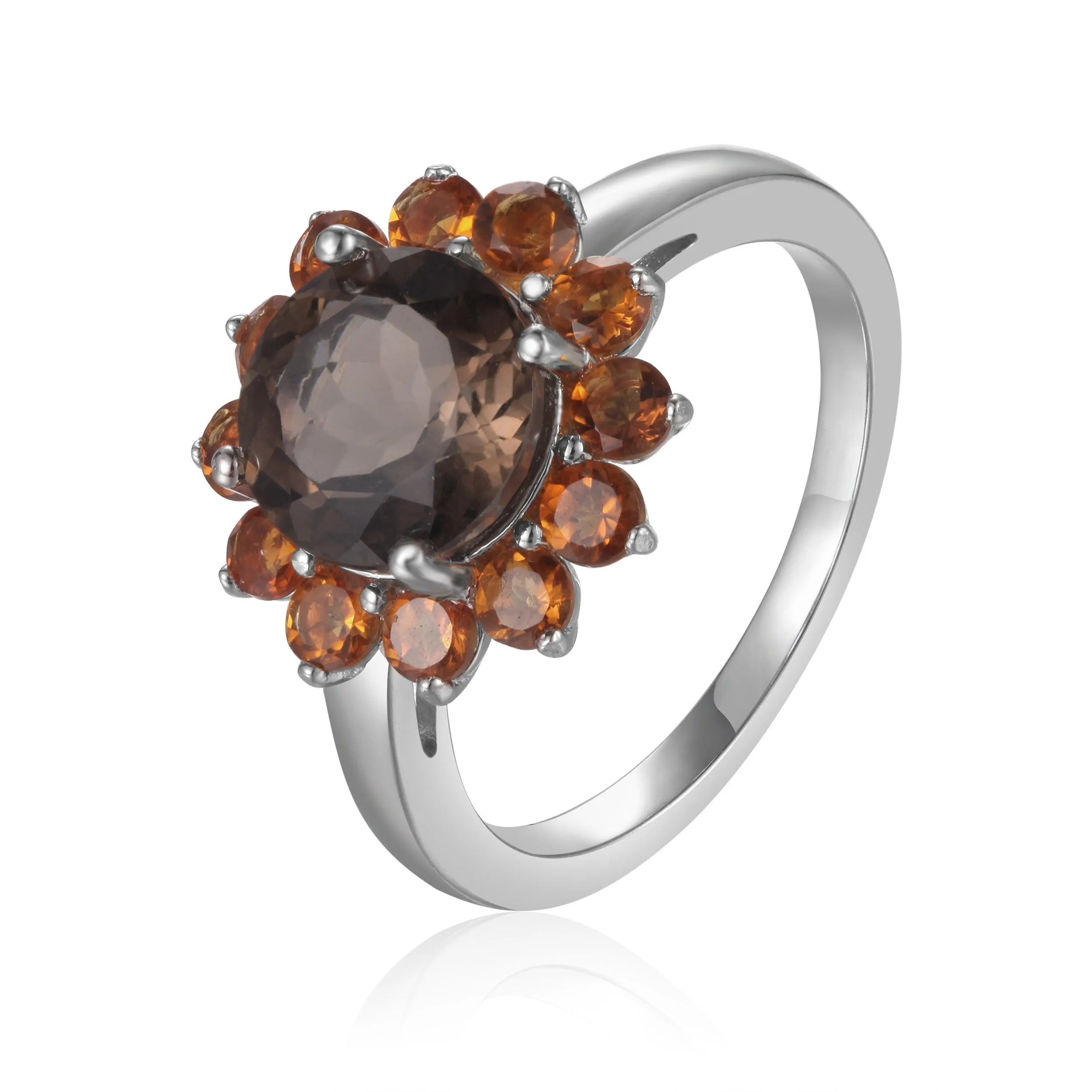 Smokey Quartz and Citrine Sunflower Ring
