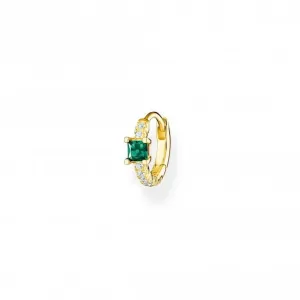 Sterling Silver Gold Plated Green Single Hoop Earring CR691-971-7