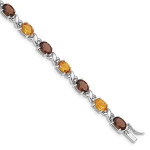 Sterling Silver Rhod-pltd Smoky Quartz/Citrine/Wh.Topaz Bracelet QG4931-7.5