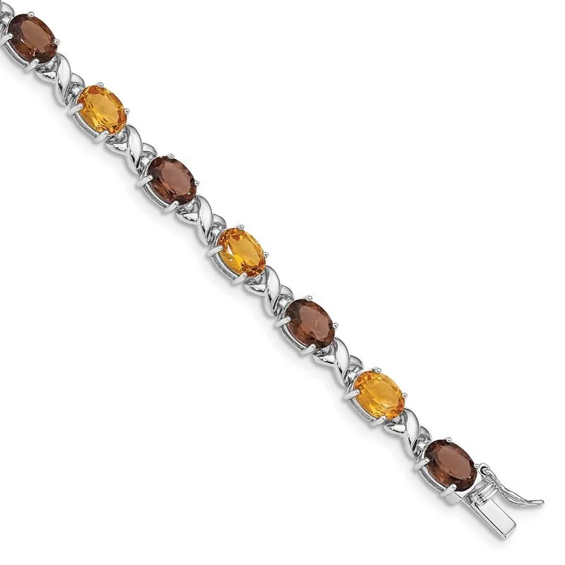 Sterling Silver Rhod-pltd Smoky Quartz/Citrine/Wh.Topaz Bracelet QG4931-7.5