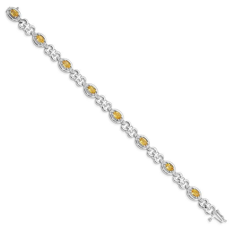 Sterling Silver Rhodium-plated Diamond & Citrine Bracelet QX823CI