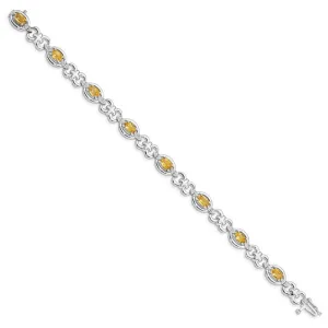 Sterling Silver Rhodium-plated Diamond & Citrine Bracelet QX823CI