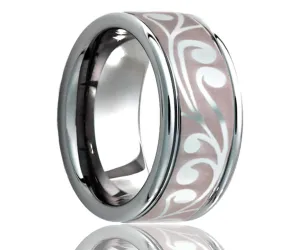 Titanium Deep Groove Laser Engraved Swirl Ring 2