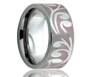 Titanium Flat Laser Engraved Swirl Ring 2