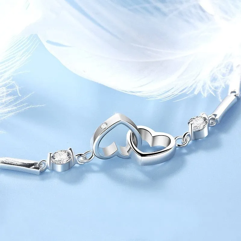 Women's Double Heart Sterling Silver Bracelet